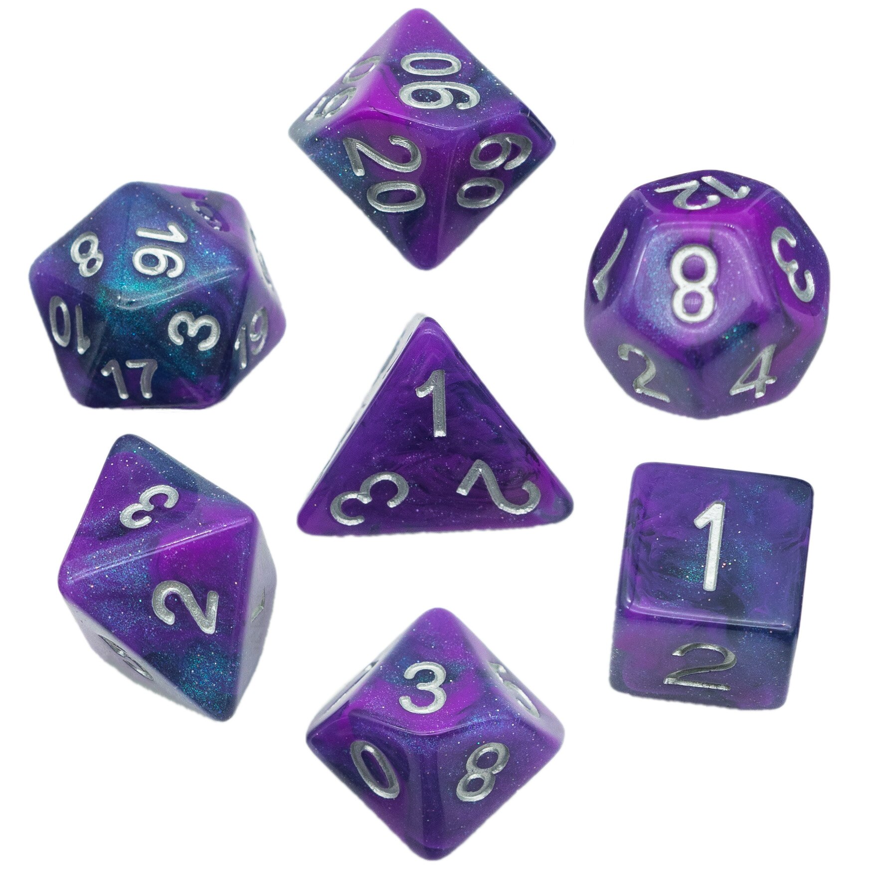 7 stk/sæt sparkle galaxy dnd terninger d&d terninger  d4 d6 d8 d10 d% d12 d20 polyedriske spil terninger sæt til bordspil mtg rpg: Ga02 lilla sort