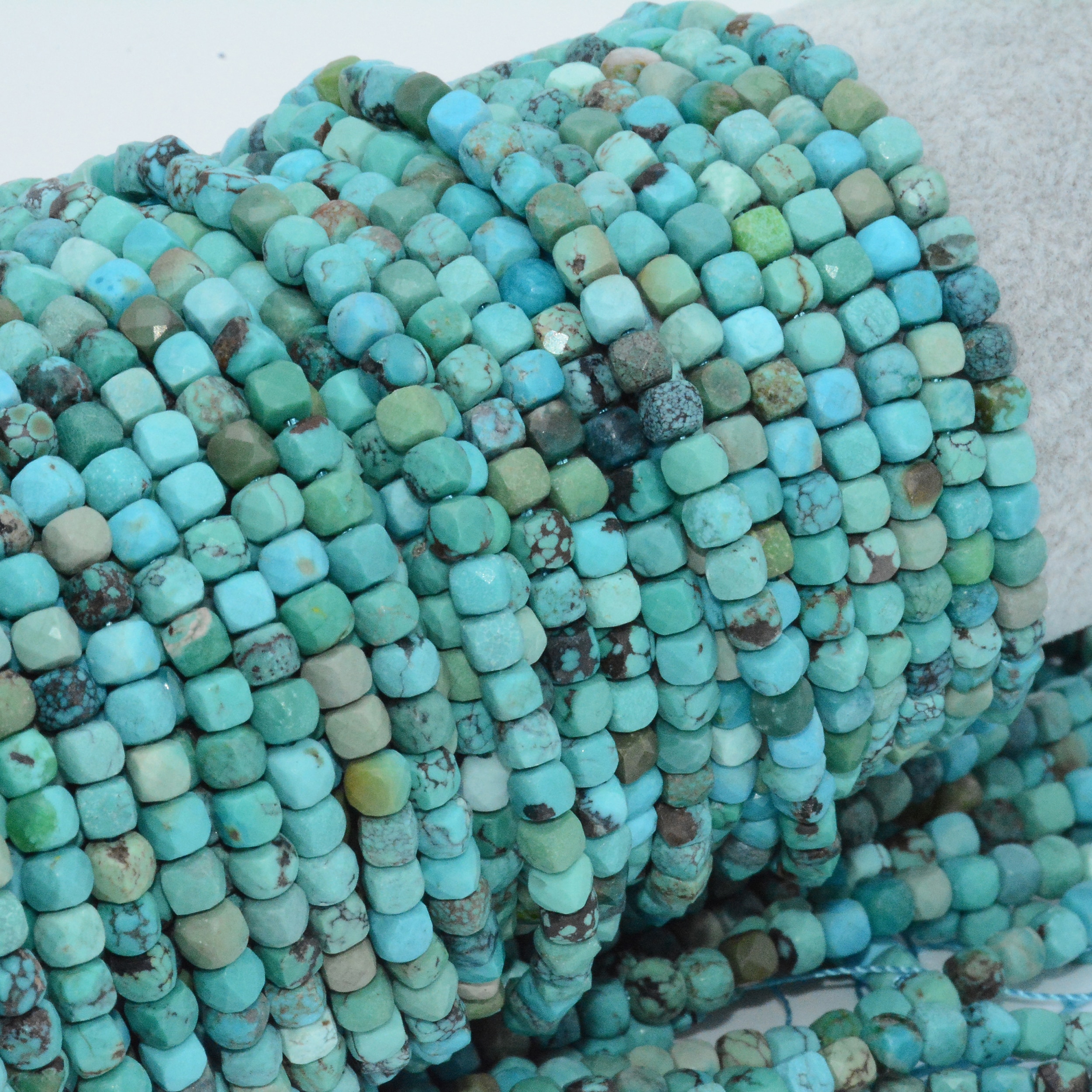 Natural HuBei Turquoise Irregular Faceted Cube Beads 4mm