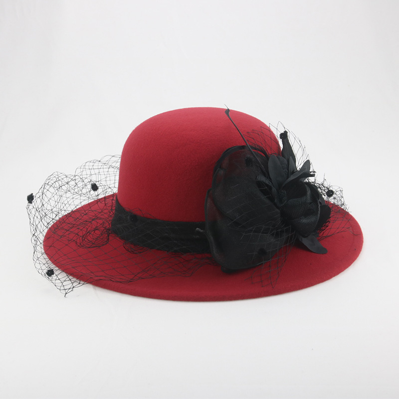 Hats for Women Wedding Decorate Hat Church Accessories Dome Net Yarn Floral Luxury Dome Bowknot Winter Hat Chapeau Femme: red