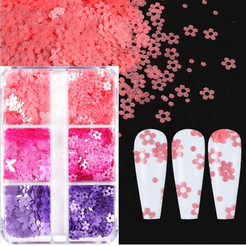 Neon- Herz Schmetterling Nagel Pailletten einstellen Irridescent Stern Blume 3D Charme Flocken Dekoration für Nagellack funkeln Zubehör: 6G-ZGZXBF2
