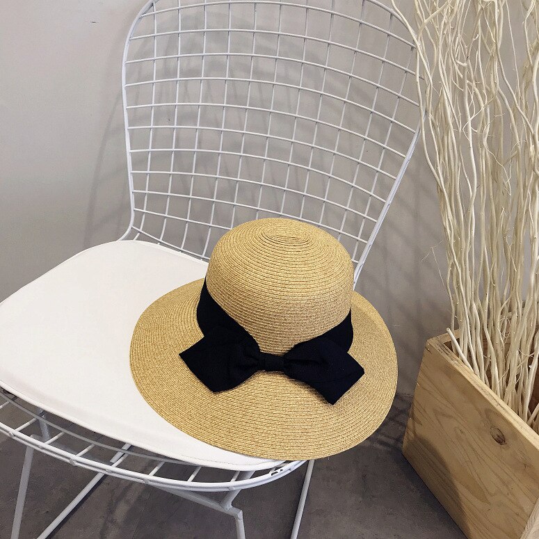 Koreaanse strohoed voor dames, all-match, strik, strandhoed, reishoed, opvouwbare zonnehoed, zomer: Default Title