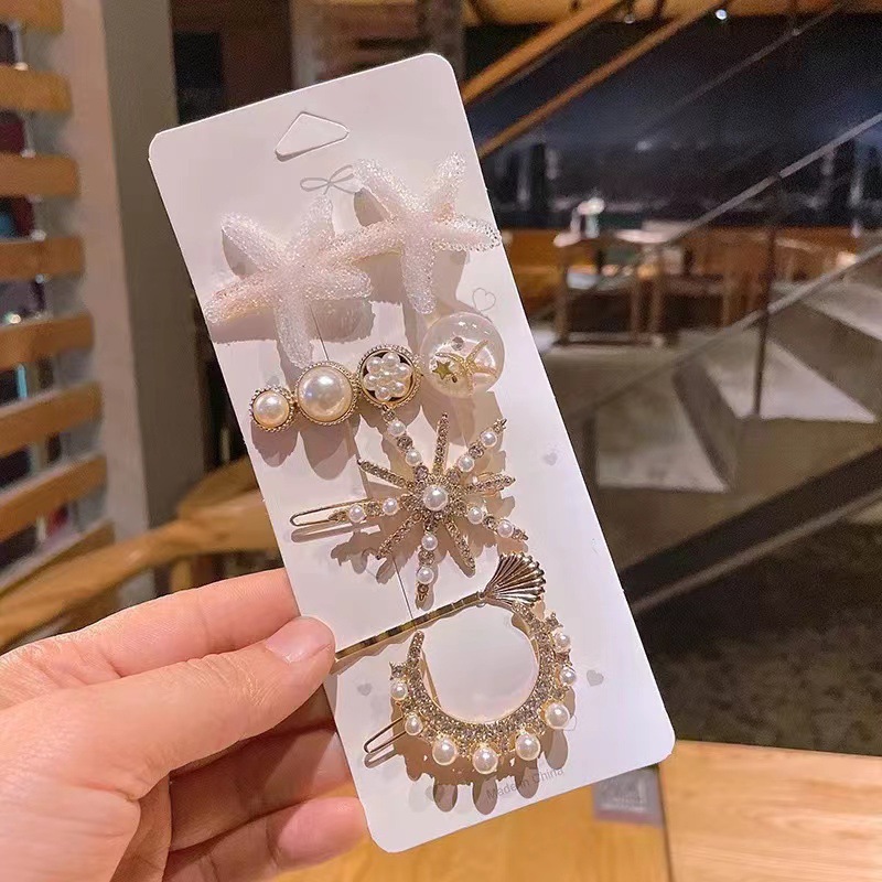 Horquilla de perlas de diamantes de imitación para niña, pasadores laterales de flores brillantes, Clips para el cabello de corazón, accesorios bonitos, 4 piezas: plum
