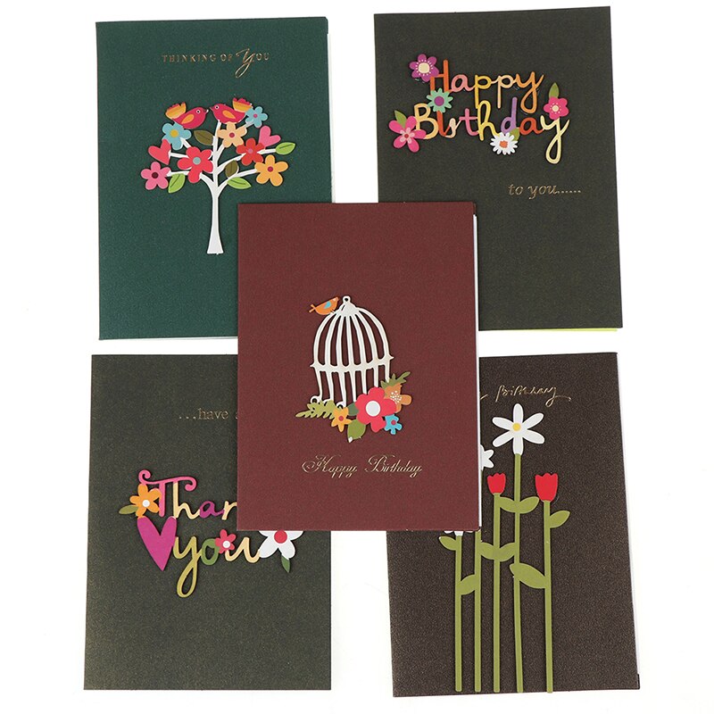 1pcs Handmade Thank You Card Cute Happy Birthday Greeting Cards with Wooden Decoration Sweet Greeting