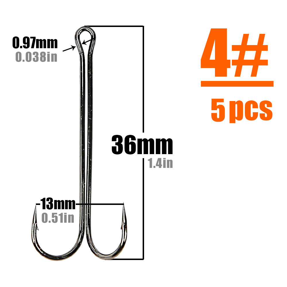 Anzuelos de pesca B & U, anzuelo doble súper largo, aparejos de pesca largos de acero rico en carbono, diferentes tamaños equipados con señuelo suave: Rojo