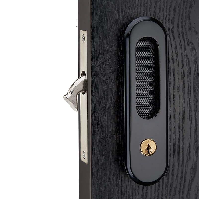 Manijas de cerradura de puerta corredera de aleación de Zinc oculto para interior, tirador de puerta de habitación, llave de baño: Negro