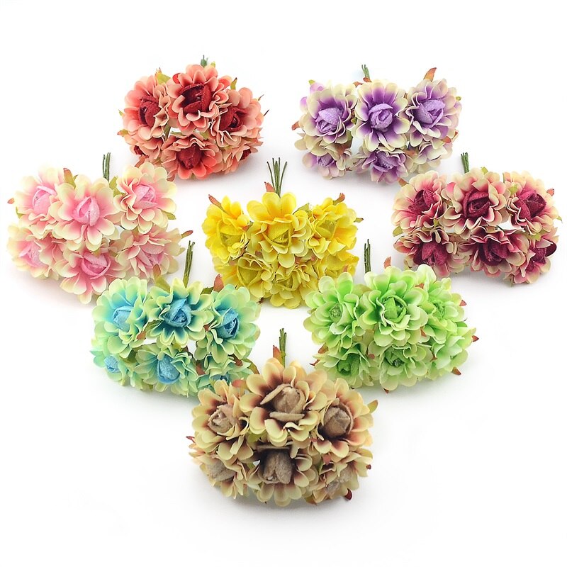 Bouquet de pavot en imitation soie artificielle, 6 pièces, bon marché, décoration de mariage, de noël à domicile, couronne à faire soi-même, application artisanale