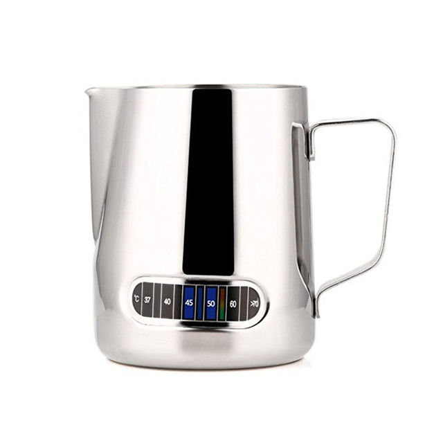 Jarra de acero inoxidable para espumar leche, jarra de café con termómetro Barista, haga la espuma perfecta para su café capuchino, 550ml: 350