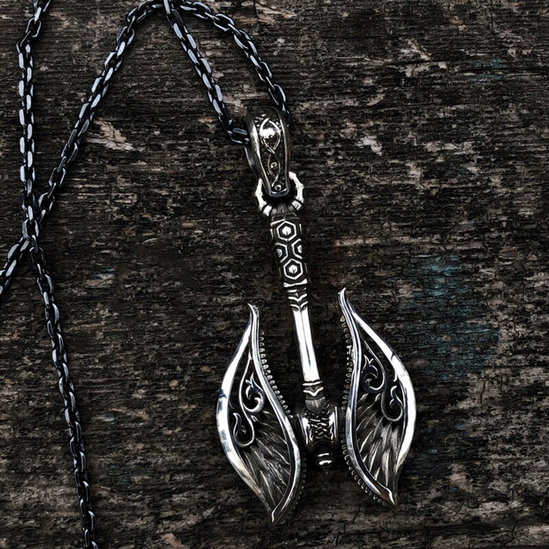 Vintage Gothic Angel Personality Axe Pendant Necklace Men's and Women's Pendant Necklace