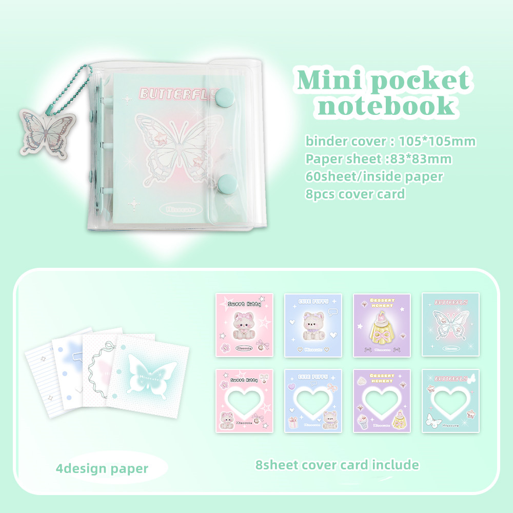 Girls Korean 3 holer cute binder notebook ledger student mini portable notebook pocket small size note book: green