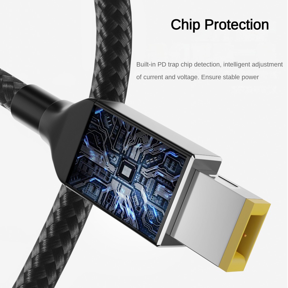 USB C GaN-oplader PD 65W 100W voedingskabel Type-C naar slanke tip vierkante poort convertersnoer compatibel met Lenovo ThinkPad-laptop