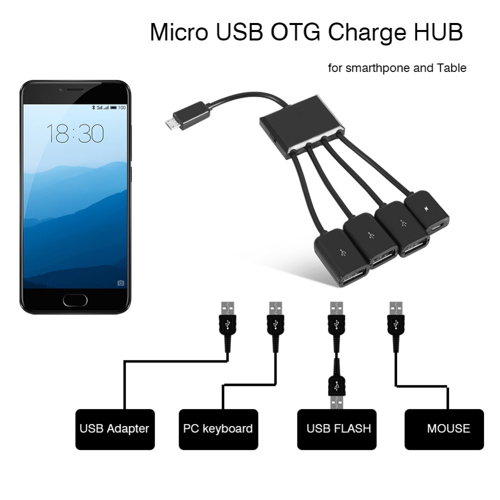 Micro Usb Hub Kabel Adapter 4 Port Splitter met Power Opladen voor Samsung Xiaomi Huawei Moblie Telefoon Micro Usb OTG adapter