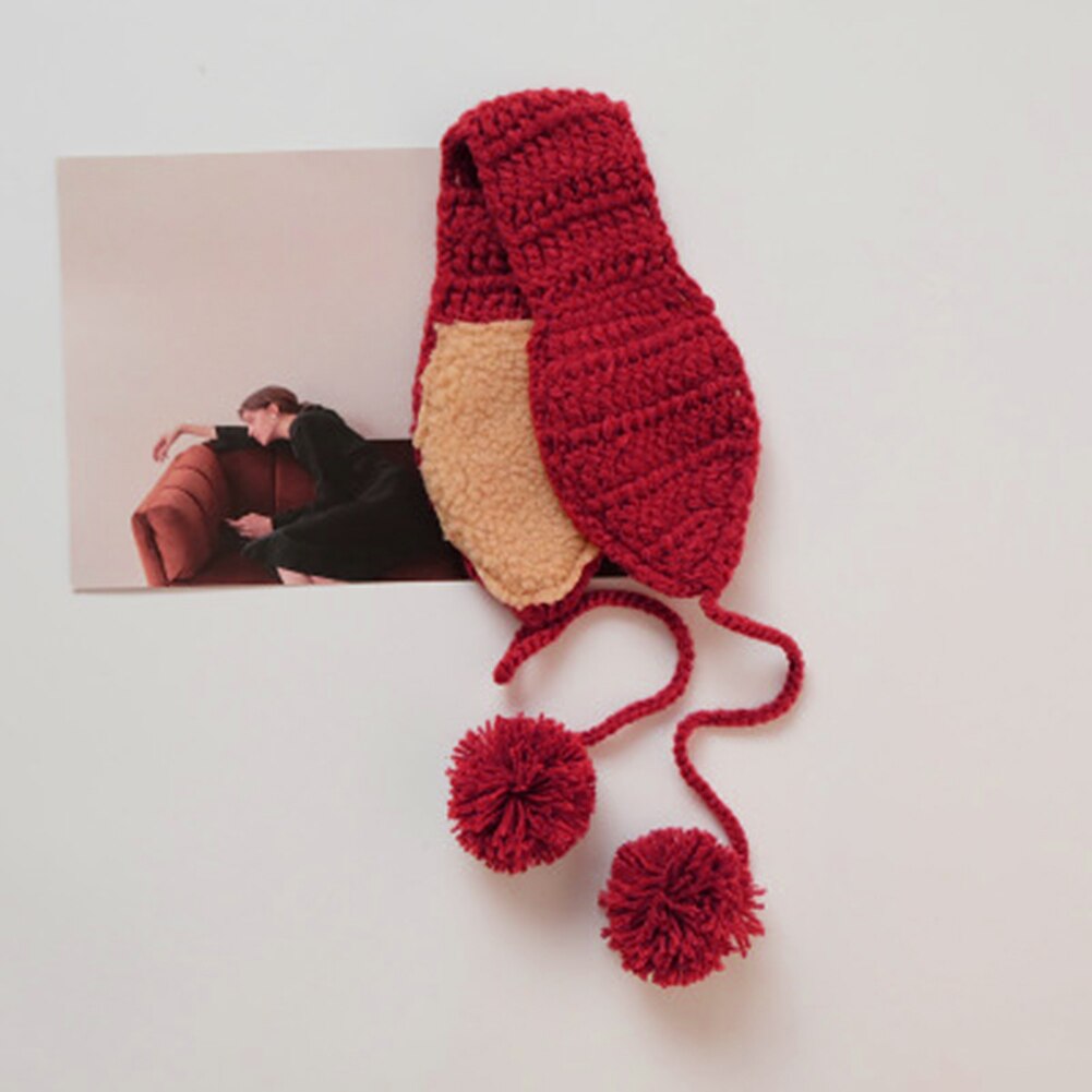 tricot laine cache-oreilles Crochet cache-oreilles hiver automne en peluche cache-oreilles pour les femmes: Red