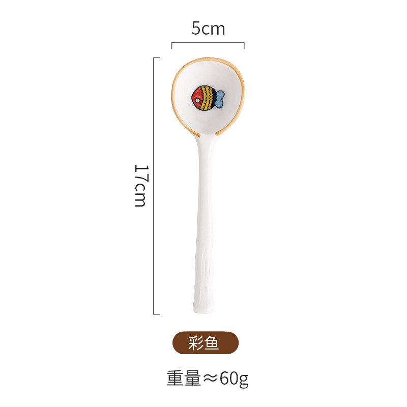 Japanese-style small soup spoon household hand-painted ceramic tableware spoon dessert spoon 1PC: Colorful fish