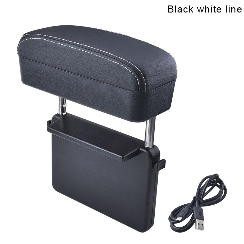 Universal Car Armrest Box Adjustable Elbow Support Auto Center Console Auto Seat Gap Organizer: Black white line