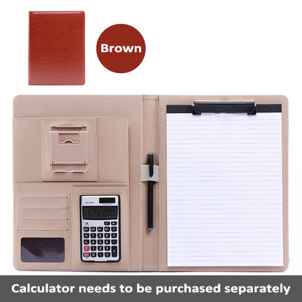 A4 PU Leather Folder Padfolio job executive Multi-function Office Organizer Planner Notebook School Office Folder for Documents: Brown