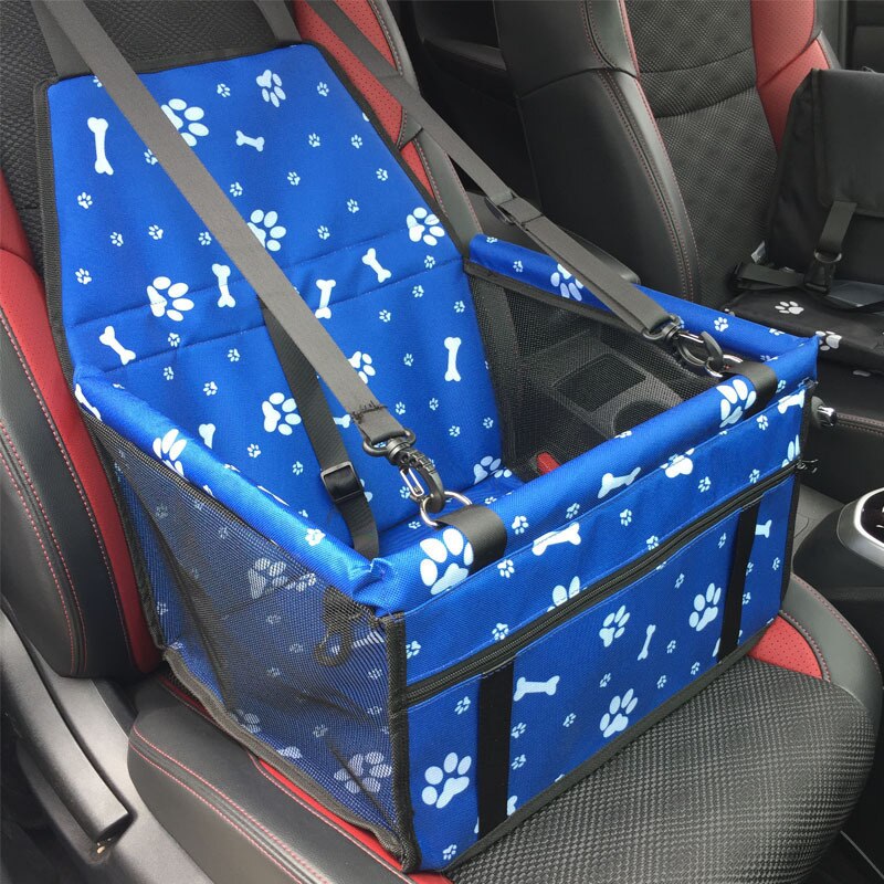 Dog Cat Carry Portable Pet Dog Cat Car Booster Safety Seat Foldable Pet Travel Carry Bag with Clip-On Safety Leash: Blue Paw Bone