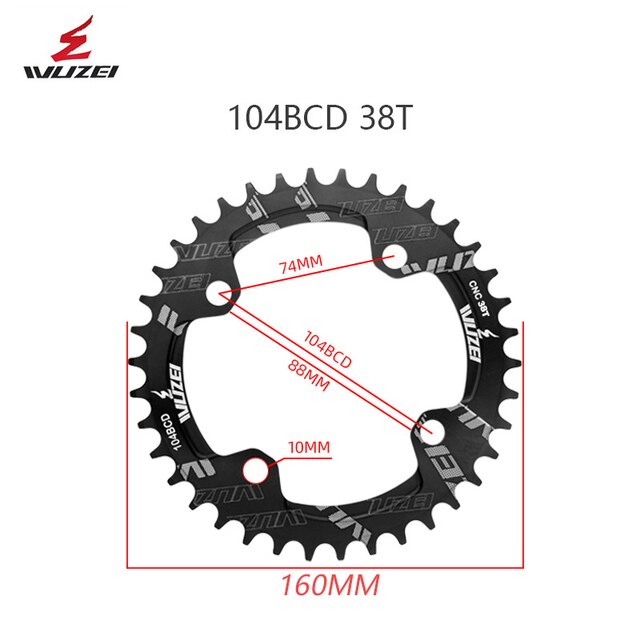 WUZEI Fahrrad Kettenblatt 30T 32T 34T 36T 38T 40T 42T 44T 46T 48T 50T 52T Kette Rad 104BCD Rabatt MTB Single Geschwindigkeit: 38T