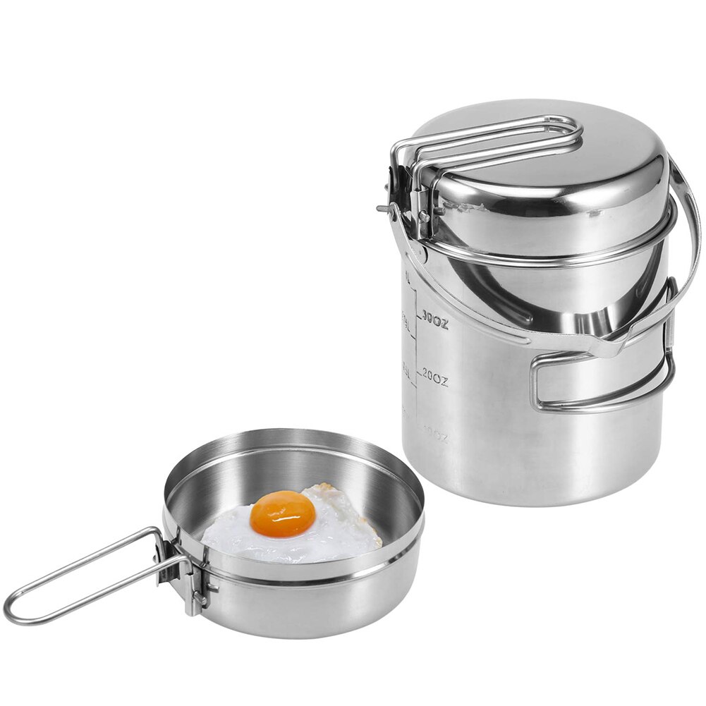 Portable Outdoor Camping Pots Camping Cookware and Pans Set Cook Gear for Family Hiking Camping Cook Silver Camping cooker