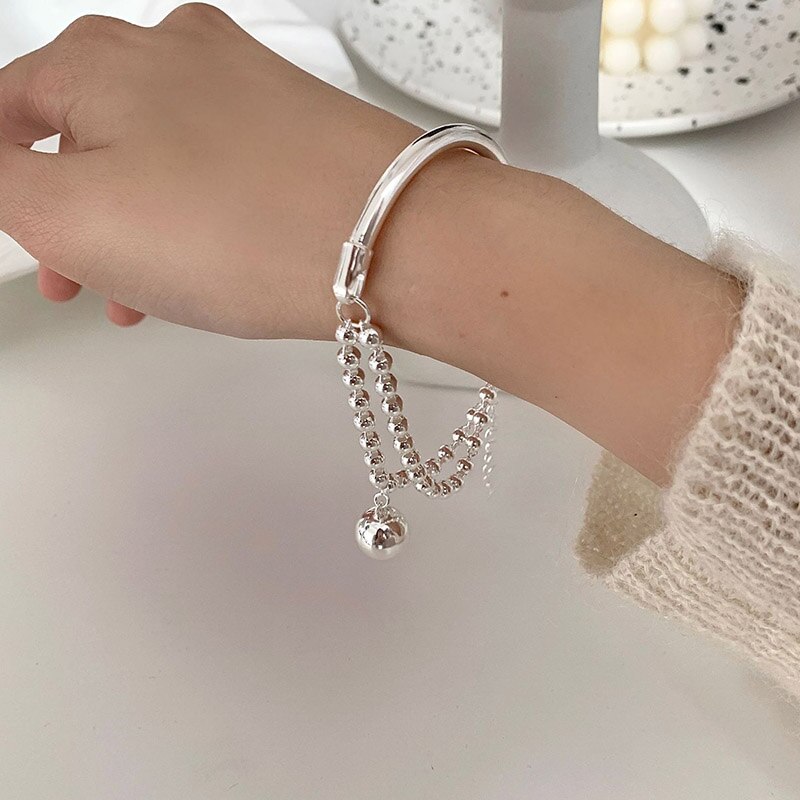 Foxanry primavera novo 925 selo pulseira moda criativo grânulo corrente borla pingente artesanal casamento noiva jóias presentes