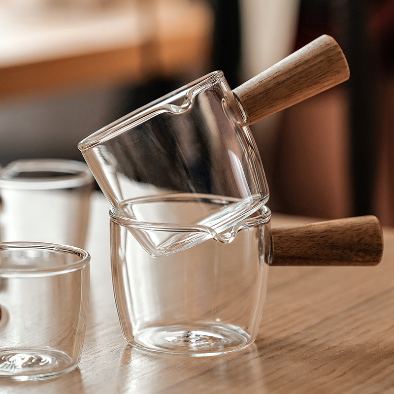 Glas Mini Melk Cup Met Houten Handvat Japanse Melk Opschuimen Kannen Koffie Suiker Melk Pot Wees Mond Keuken Koffie Levert