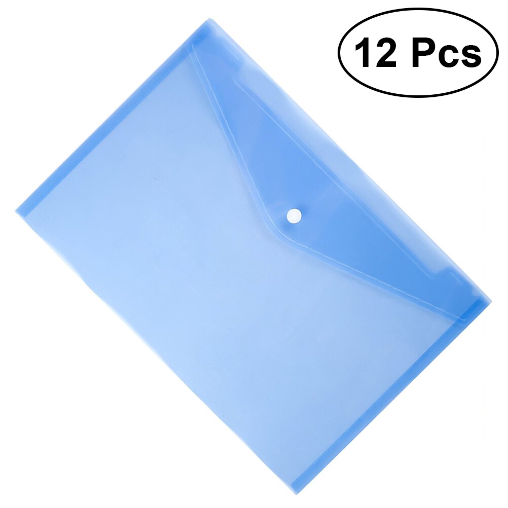 12 Pcs Envelope File Document Folder Clear Document Envelope Organizer with Snap Button(Blue): Sky-blue