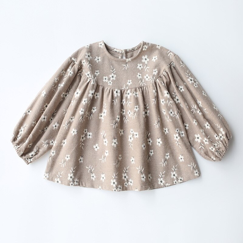 Camicia per bambini in stile nordico primavera autunno dolce girocollo fiore stampato ragazze carine semplici abiti larghi a maniche lunghe: grigio / 80cm