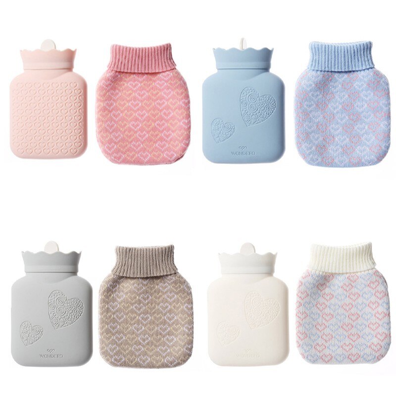Bolsa de agua de silicona para calentar en microondas, botella de Gel de sílice, cubierta de punto, botella de agua para manos