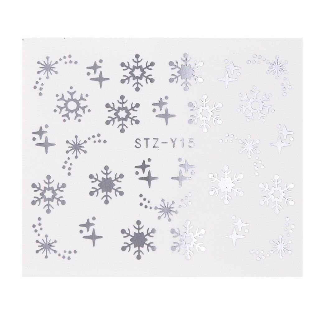 1 st guld silver jul nagelkonst klistermärken vinter snö blomma skjutreglage vatten dekaler för naglar manikyr verktyg lastz-ya -2: Stz -y15 silver