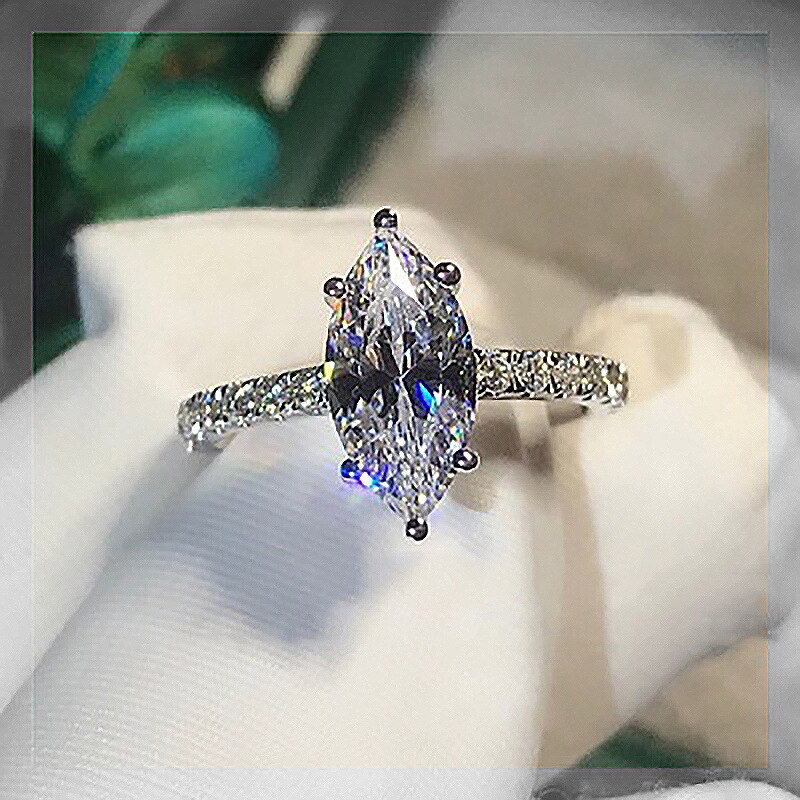 Fine 925 Sterling silver Promise ring Marquise cut 3ct Simulated Diamond Engagement Wedding Band Rings for women Party Jewelry