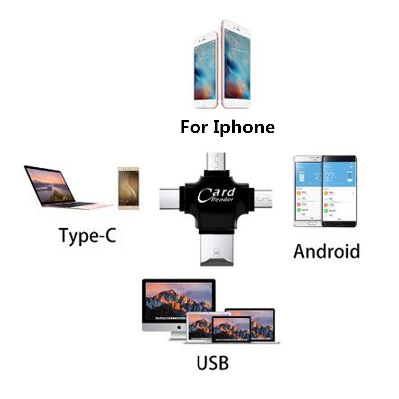 4 in 1 Typ-c/8pin/Micro USB/USB 2.0 Speicher Kartenleser Micro SD Kartenleser für Android Ipad/iphone 7 plus 6s5s OTG reader