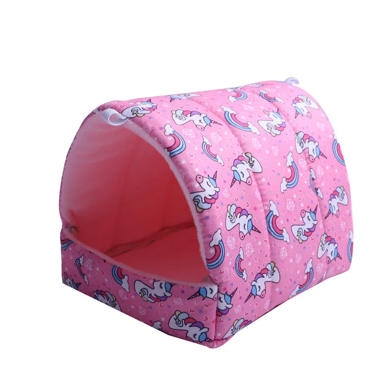 Leuke Cartoon Rat Hamster Huis Bed Winter Comfortabele Opvouwbare Cavia Hangende Tent Slapen Nest Frettenkooi Accessoires: L / Licht Geel