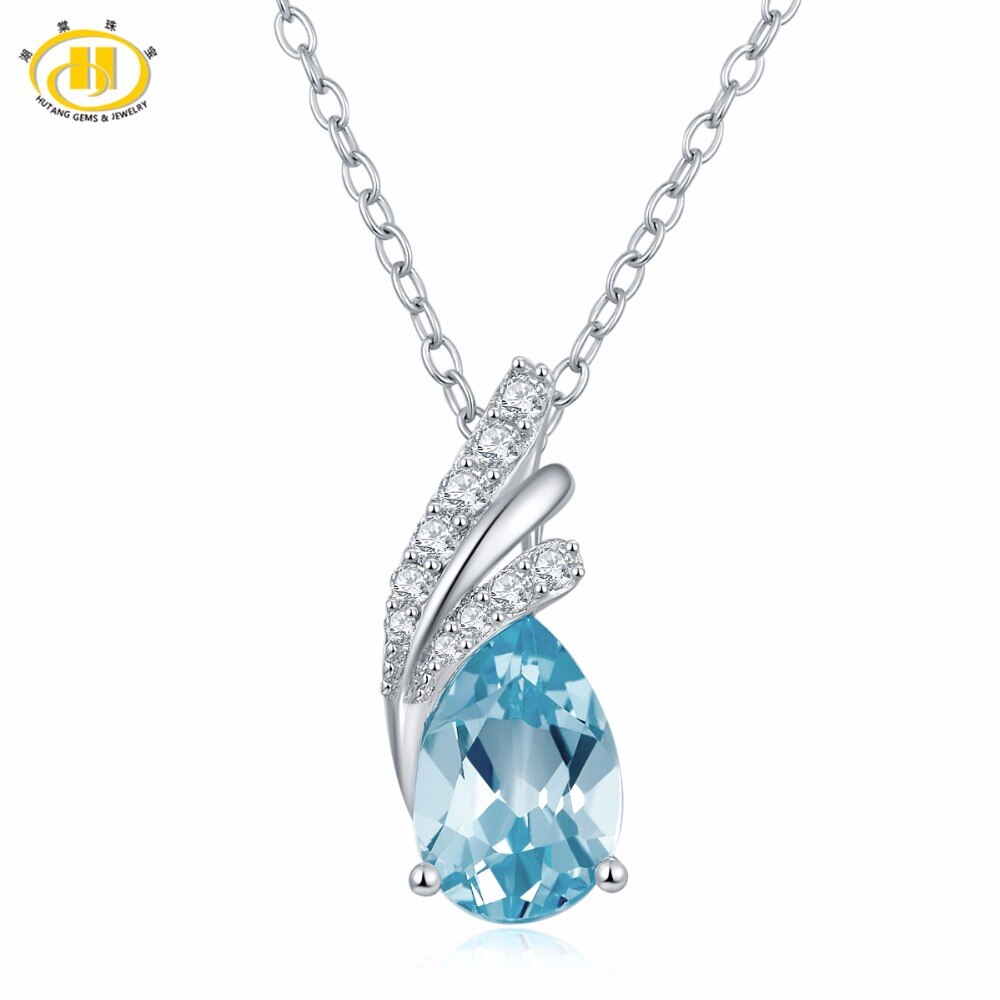 De Pedras Preciosas naturais 1.72 Quilates Céu Azul Topaz Pingente 925 Pingentes de Prata Sterling Elegante Clássico Jóias para Mulheres Melhor Presente