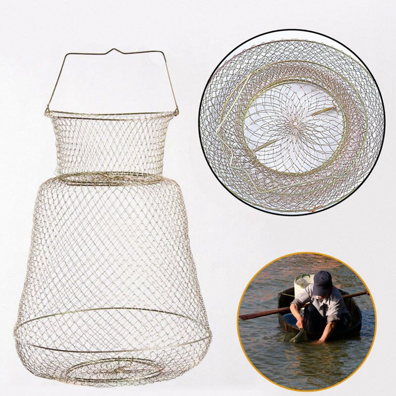 Foldable Portable Steel Wire Fishing Pot Trap Net Crab Crawdad Cage Fish Basket