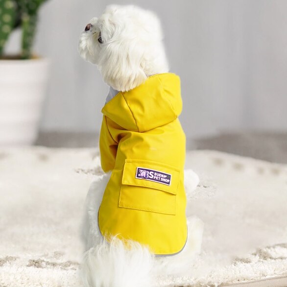 Dog raincoat autumn winter hoods reflective strip raincoat waterproof breathable sweat absorption solid color windproof