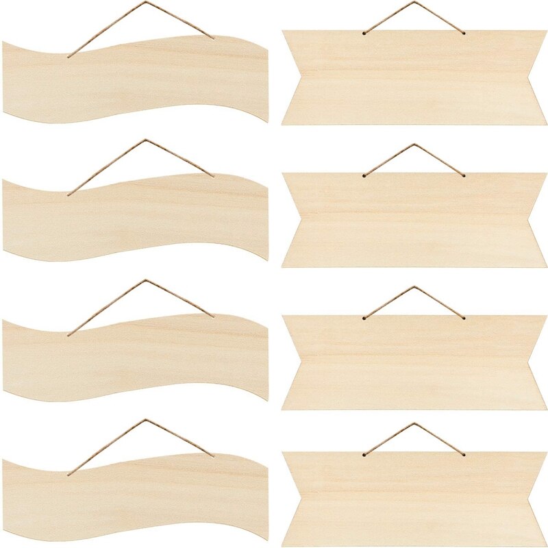 8Pcs Unfinished Hanging Wood Sign Blank Hanging Decorative Wood Plaque Wooden Slices Banners with Ropes for DIY Crafts: Default Title