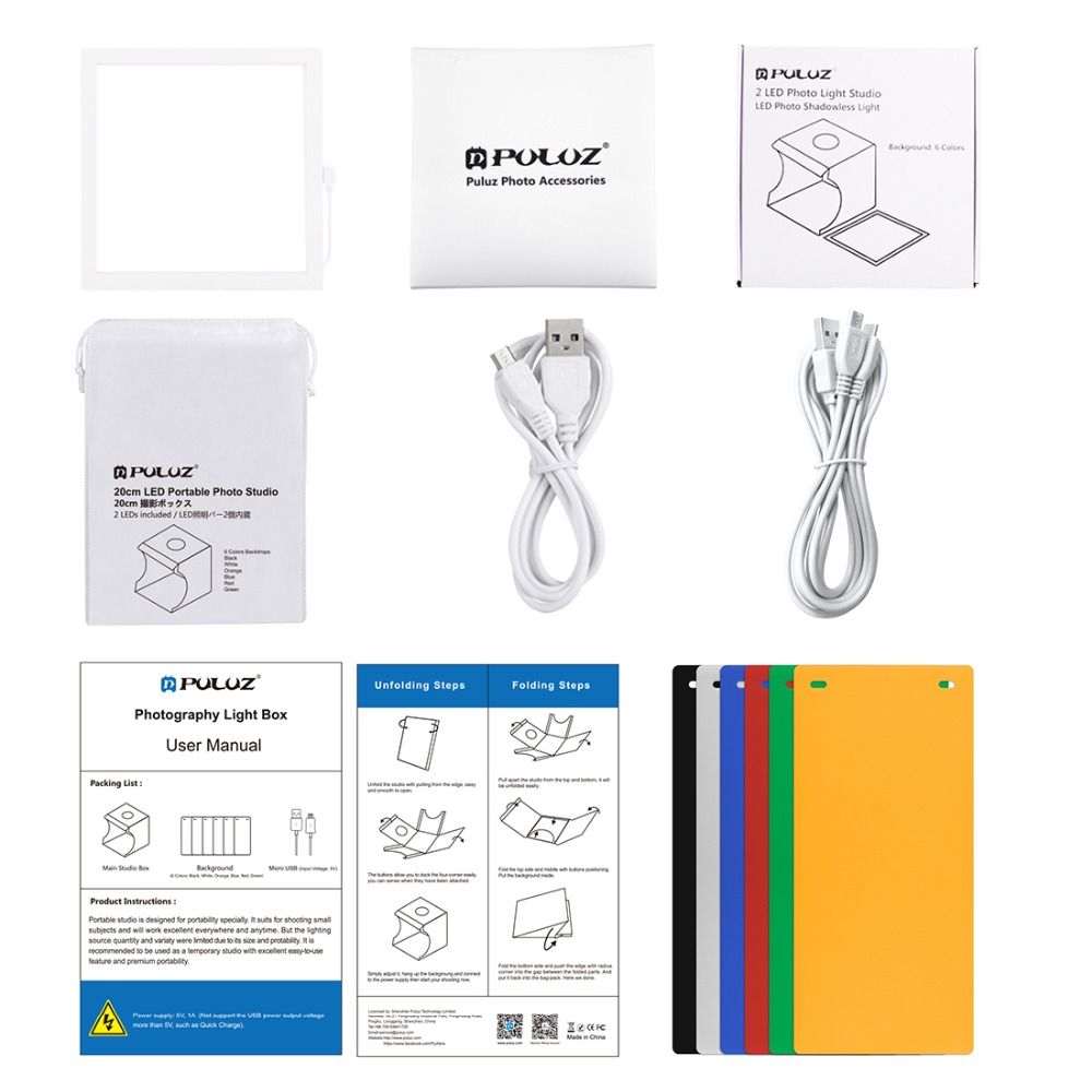 PULUZ Photography Light Box - 2 LED Panels - 19.5cm Area - Shadowless Bottom Light - Daylight 5600K