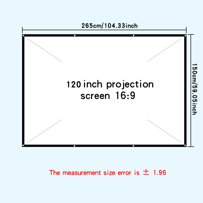 Simple wall mounted projection soft screen foldable outdoor camping entertainment movie screen high-definition washable 16:9: 120 inch