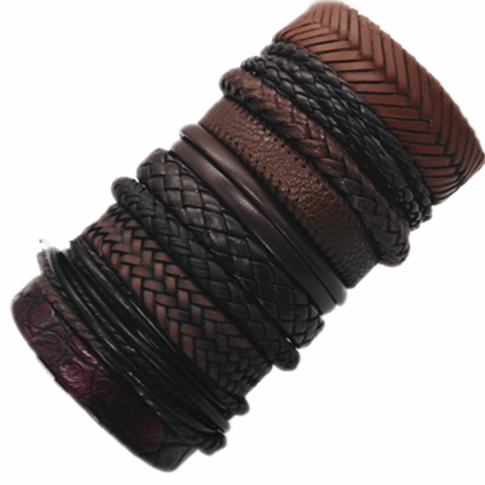 10 unids/set negro envoltura tejida nueva pulseras hechas a mano para hombres pulseras de cuero para hombres y mujeres brazalete para hombres de joyería al por mayor