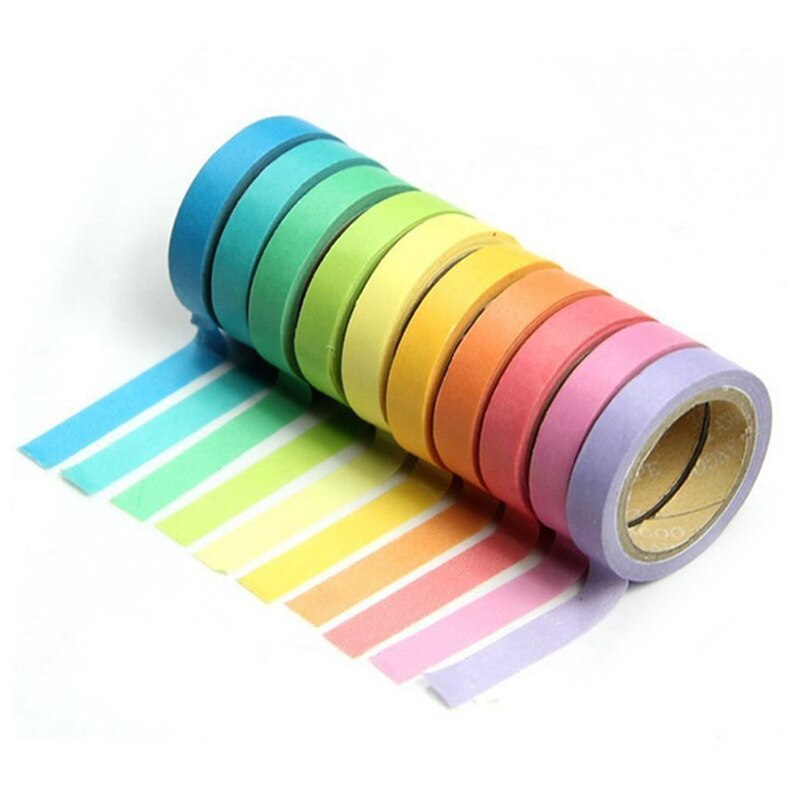 10 Pcs/Set Rainbow Solid Color Masking Washi Sticky Paper Tape Adhesive Scrapbooking Deco Masking Washi Tape: Default Title