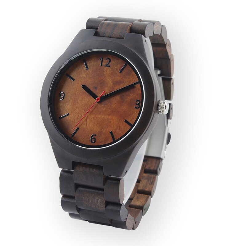 Naturligt trä klocka herr trä lyx retro rå sandal armbandsur herr relogio masculino klocka kvarts klockor: Ebenholts