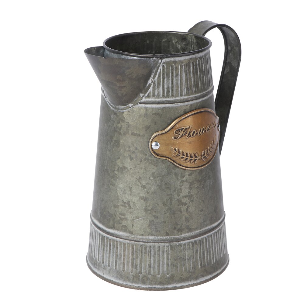 Maceta de hierro antigua para flores, jarra con mango, adornos para el hogar