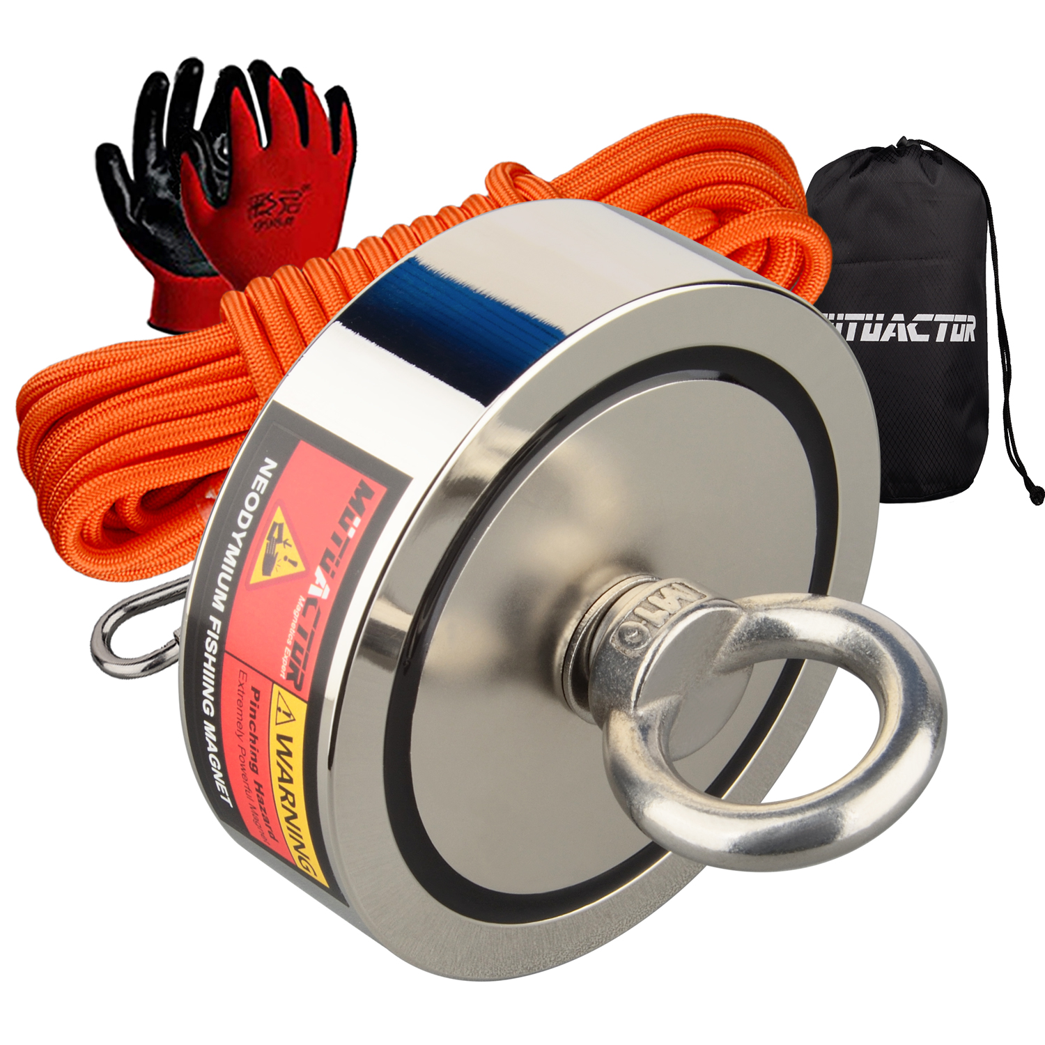 160 kg * 2 starker Neodym-Magnet, doppelseitige Suche, magnetischer Super-Power-Bergungs-Angelmagnet mit Suchseil: WHITE