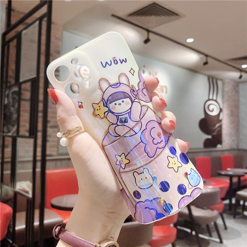 KONSMART Phone Case OPPO Reno5 Lite Glitter Rhinestone Silicone Blue Light Cute Back Cover Reno 5lite Softcase Fundas