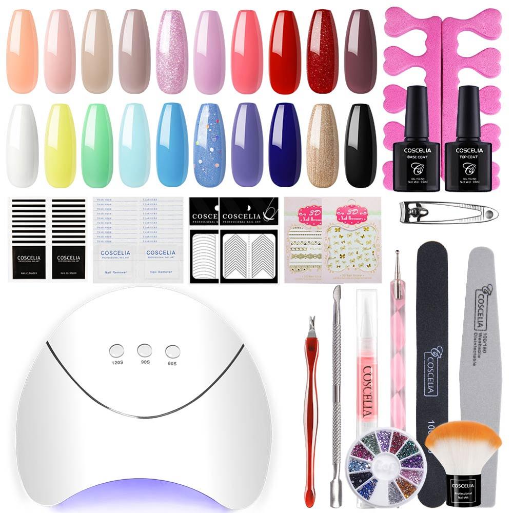 Coscelia neglesæt gel neglelak sæt med 36w uv led lampe 10/20 farver soak off manicure værktøj sæt negle kunst dekorationer: 36 w 20pc sæt