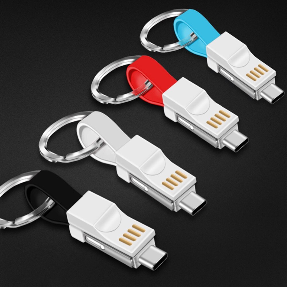 Portátil 3 em 1 micro usb tipo-c cabo de carregamento rápido keyring mini chaveiro adaptador de carregamento para andriod iphone