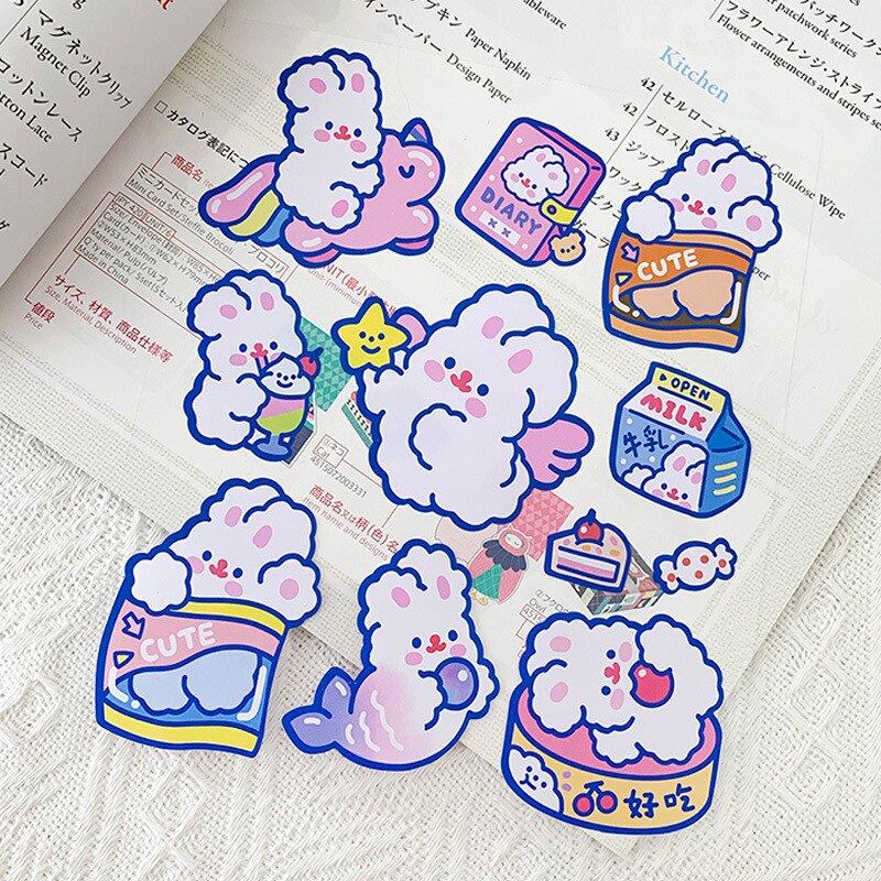 2pcs Lovely Cute Korea Rabbit Cartoon Stickers For DIY luggage Label Home DIY Post Sticker Laptop Bag cup Cell Phone Stickers