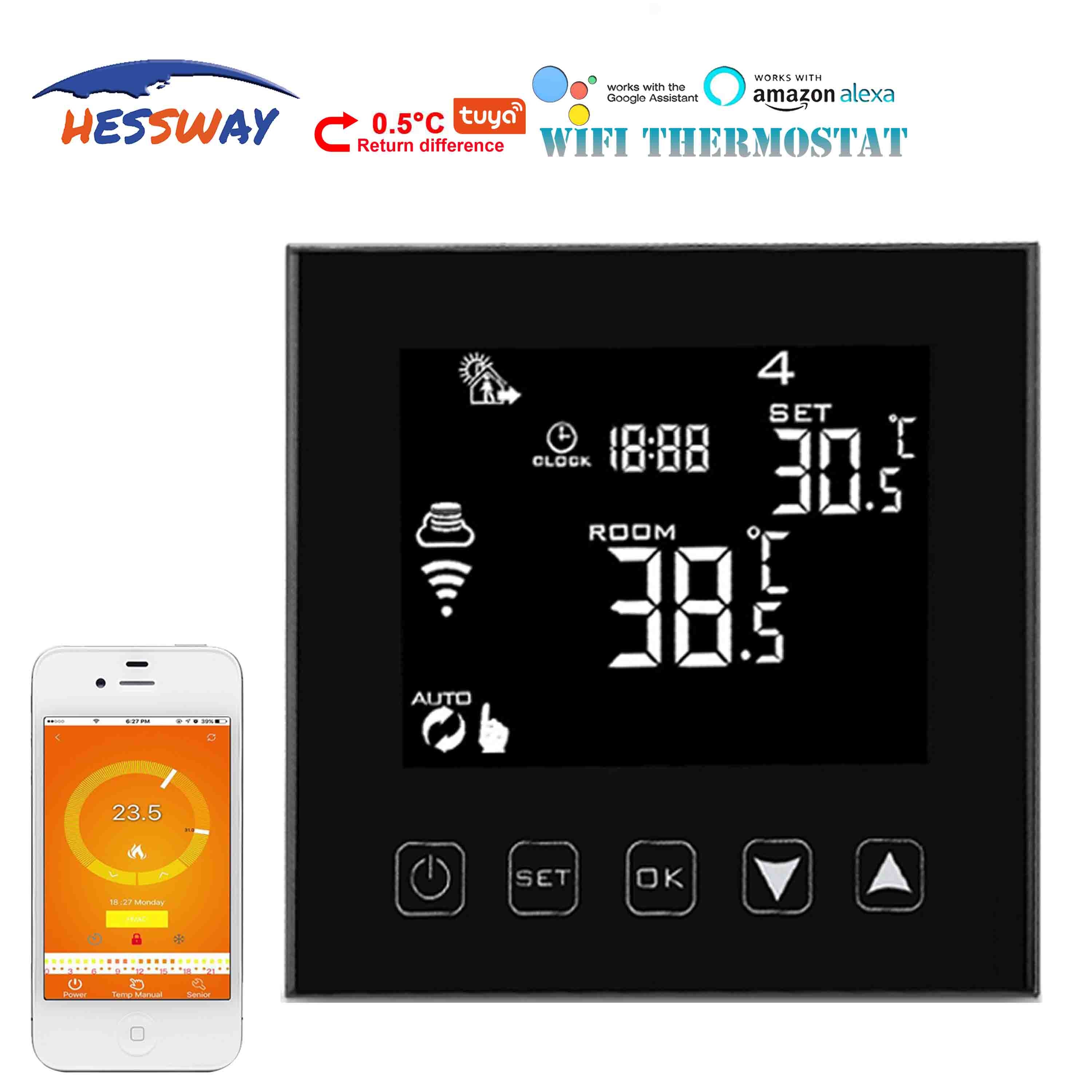 Hessway no/nc google home control wifi smart termostat for gulvvarme smart bryter