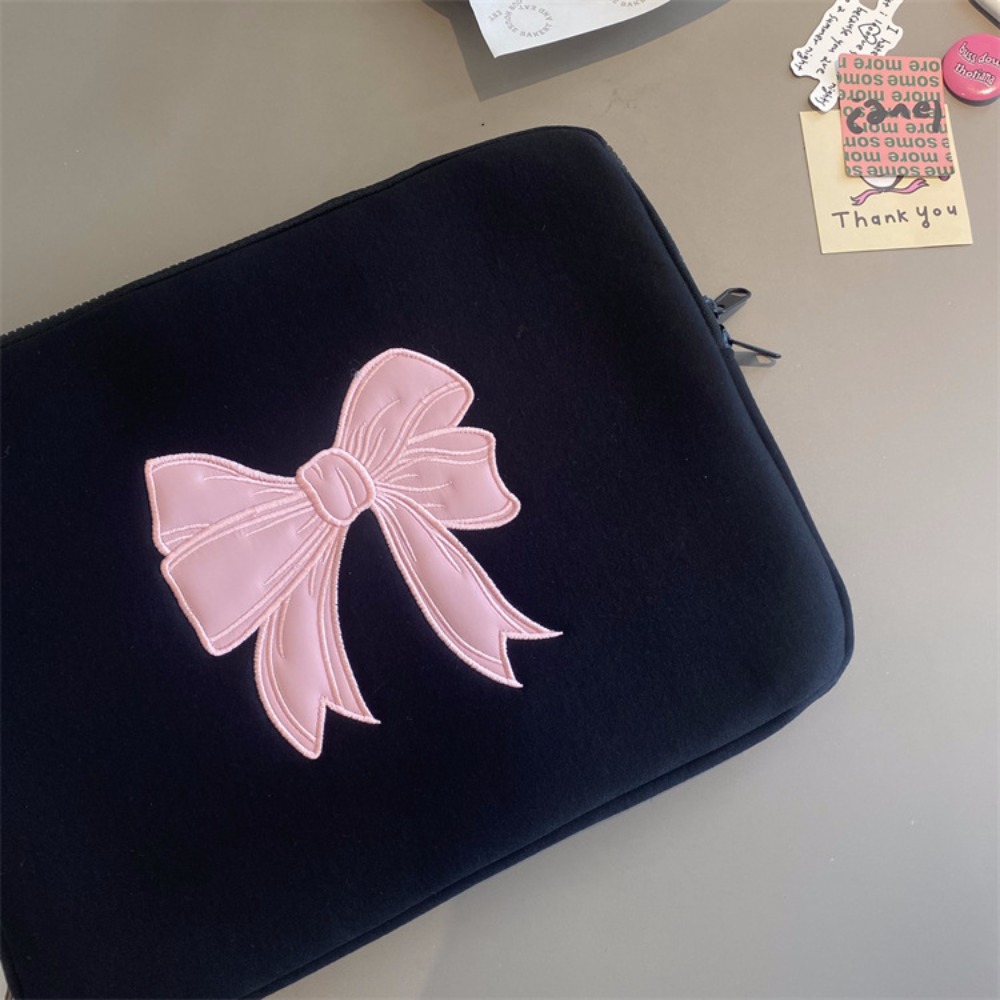 Tablets Bag Pink Bow Tablet Sleeve Bag 11/13/15 Inch Protective Laptop Pouch Black Embroidered Computer Storage Bag School