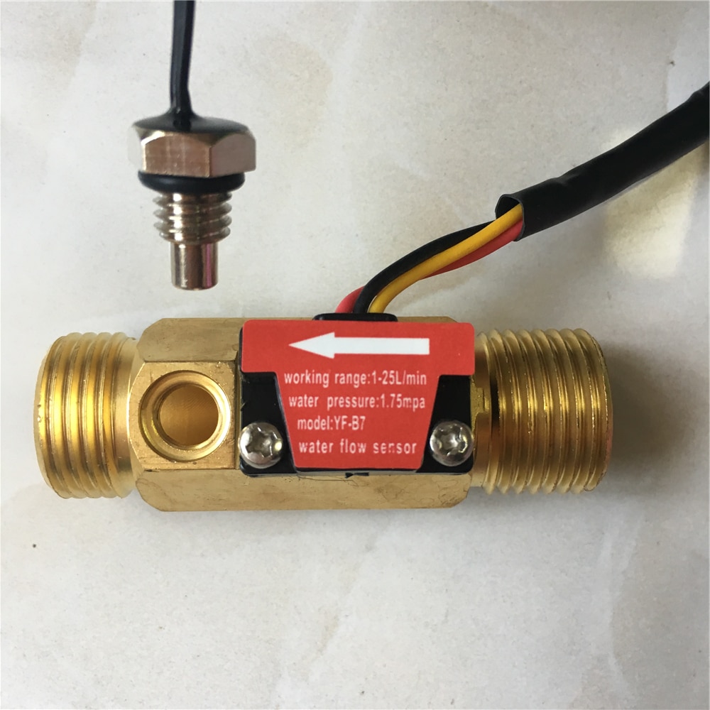 7 pcs/ lot G1/2" YF-B7 Brass water Hall flow sensor flow rate NTC temperature measurement