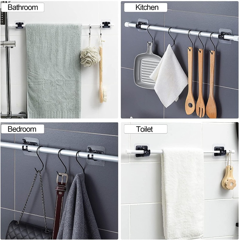 Self Adhesive Hooks Punch-free Curtain Rod Clip Hook Shower Curtain Rod Hanging Holder Household Fixed Clip Hanging Hook Holder